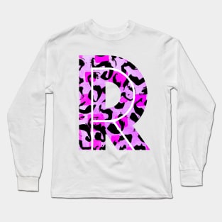 Letter R Watercolour Leopard Print Alphabet Long Sleeve T-Shirt